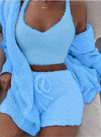 3pcs Womens Clothing Long Sleeve Crop Tank Top And Drawstring Shorts Pajama Set - Image 9