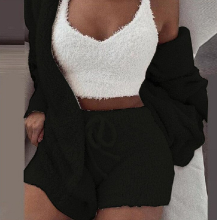 3pcs Womens Clothing Long Sleeve Crop Tank Top And Drawstring Shorts Pajama Set - Image 5